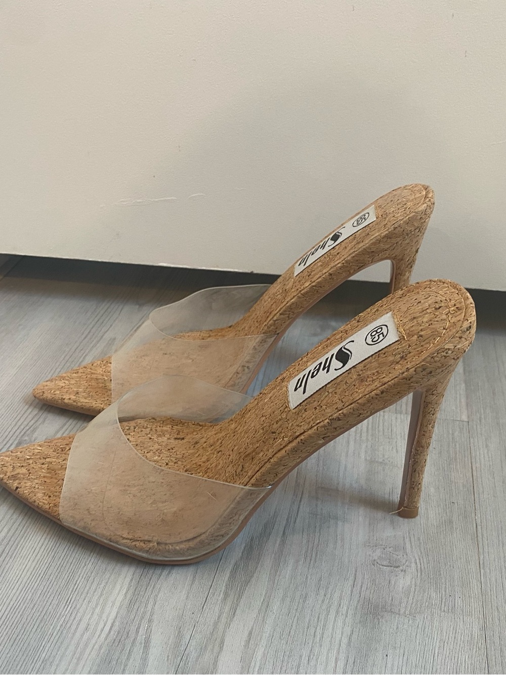 SHEIN Clear Strap Cork Pointed Stiletto Heels - Natural